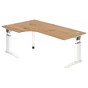 Höhenverstellbarer Schreibtisch UNDA 82 W in Asteiche mit silbernem Gestell von hjh OFFICE PRO