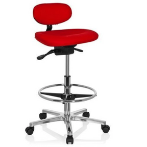 Roter Counterstuhl WORK MF mit glänzendem Chromgestell, Fußring und Rollen von hjh OFFICE