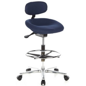 Blauer Counterstuhl WORK MF mit Kopfstütze, Fußring und fünf Rollen von hjh OFFICE