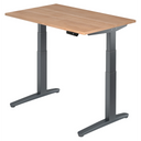 Elektrisch höhenverstellbarer Schreibtisch XBHM 12 GG mit Nussbaum-Platte und grauem Gestell von hjh OFFICE PRO