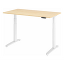 Elektrisch höhenverstellbarer Schreibtisch XBHM 14 WC mit heller Ahornholzplatte und weißen Gestellbeinen von hjh OFFICE PRO