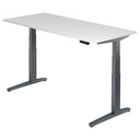 Elektrisch höhenverstellbarer Schreibtisch XBHM 19 GG mit weißer Tischplatte und grauem Gestell von hjh OFFICE PRO