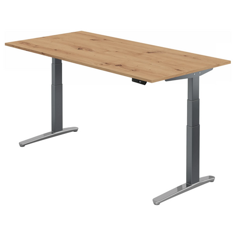 Elektrisch höhenverstellbarer Schreibtisch XBHM 2E GC in Asteiche mit grauen Beinen von hjh OFFICE PRO