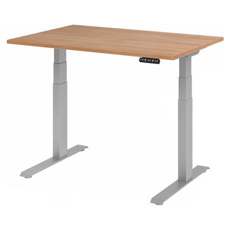 Elektrisch höhenverstellbarer Schreibtisch XDKB 12 S in Nussbaumoptik mit silbernem Gestell von hjh OFFICE PRO