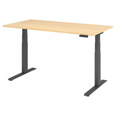 Elektrisch höhenverstellbarer Schreibtisch XDKB 16 G in Ahorn mit schwarzem Gestell und Display von hjh OFFICE PRO