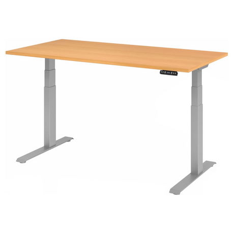 Elektrisch höhenverstellbarer Schreibtisch XDKB 16 S in Buche mit silbernem Gestell von hjh OFFICE PRO