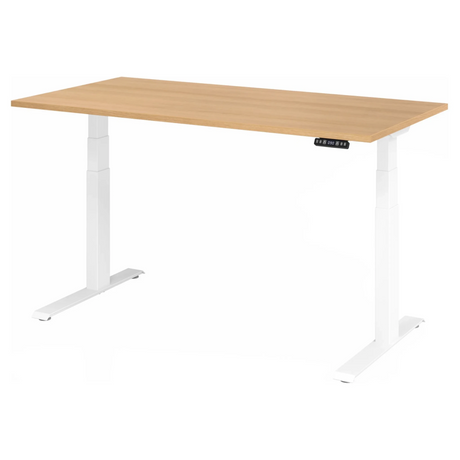 Elektrisch höhenverstellbarer Schreibtisch XDKB 16 W mit Eichenholzplatte und weißem Gestell von hjh OFFICE PRO