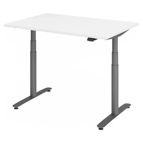 Elektrisch höhenverstellbarer Schreibtisch XDLR 12 G mit weißer Tischplatte und grauen Beinen von hjh OFFICE PRO