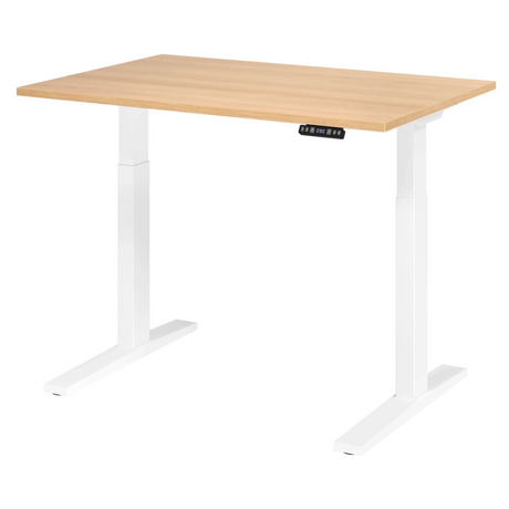 Elektrisch höhenverstellbarer Schreibtisch XMKA 12 W in Eiche mit weißem Gestell von hjh OFFICE PRO
