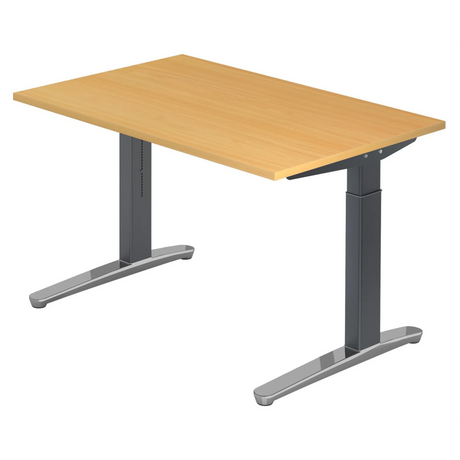 Höhenverstellbarer Schreibtisch XTRA XB 12 GC in Buche mit grauen Standfüßen von hjh OFFICE PRO