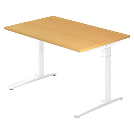 Höhenverstellbarer Schreibtisch XTRA XB 12 WW mit buchenfarbener Platte und weißem Gestell von hjh OFFICE PRO