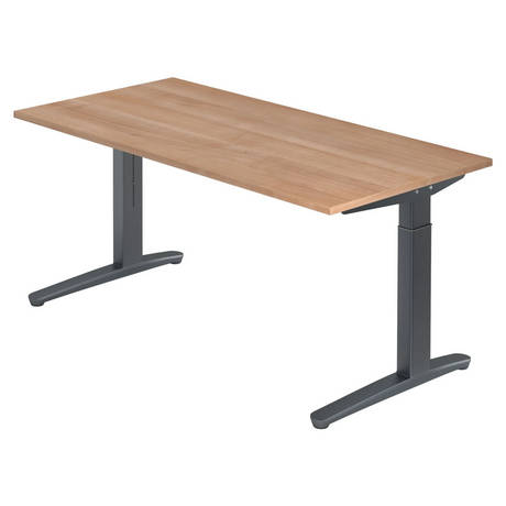 Höhenverstellbarer Schreibtisch XTRA XB 16 GG in Nussbaum-Optik mit dunkelgrauem Untergestell von hjh OFFICE PRO