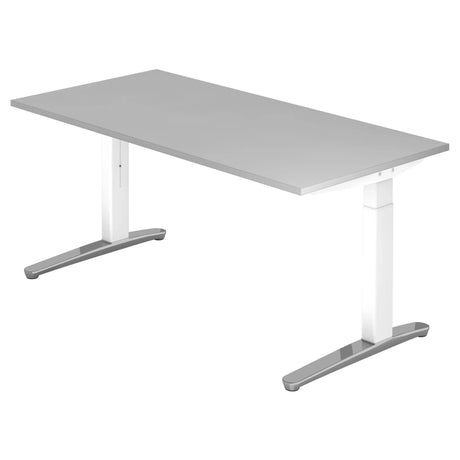 Höhenverstellbarer Schreibtisch XTRA XB 16 WC mit grauer Tischplatte und weißem Gestell von hjh OFFICE PRO