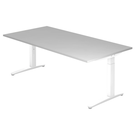 Höhenverstellbarer Schreibtisch XTRA XB 2E WW mit grauer Tischplatte und weißem Untergestell von hjh OFFICE PRO
