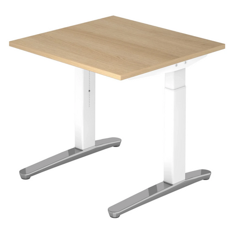 Höhenverstellbarer Schreibtisch XTRA XB 8 WC in Eiche-Optik mit weißem Gestell von hjh OFFICE PRO