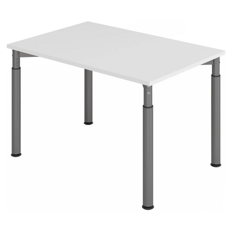 Höhenverstellbarer Schreibtisch YAMA 12 G mit weißer Tischplatte und grauen Beinen von hjh OFFICE PRO